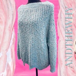 AND THE WHY Chunky Blue Wavy Hem Sweater Size S/M